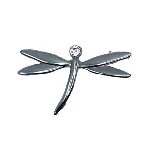 Dragonfly Brooch Silver Tone Rhinestone Accent